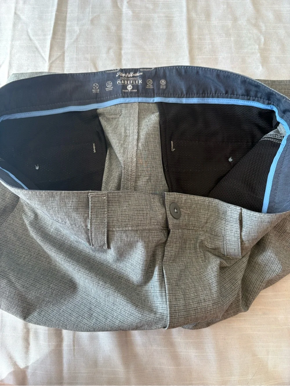 NWT Flag & Anthem Men's Gray MadeFlex Performance Shorts size 34